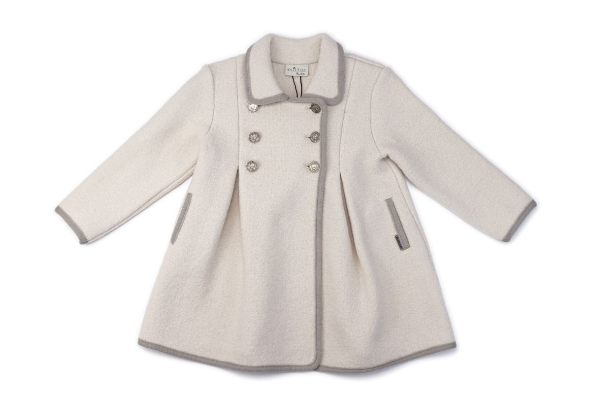 Inverted Pleat Coat - Ecru with Grey Piping