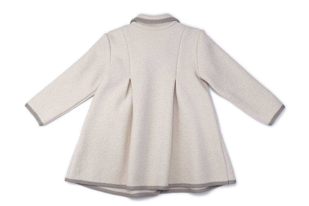 Inverted Pleat Coat - Ecru with Grey Piping