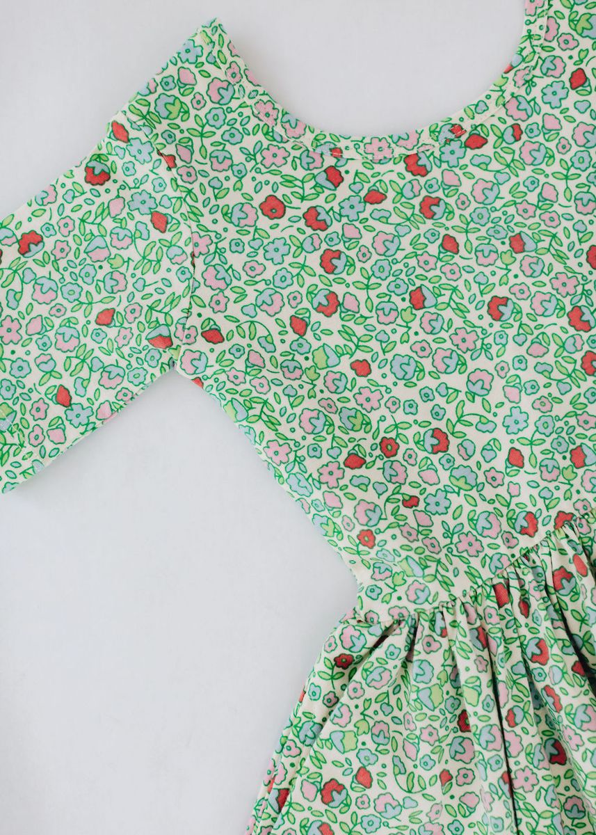 Short Sleeve Twirl Dress in Spring Green Floral
