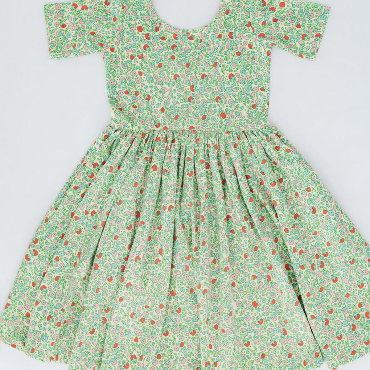 Short Sleeve Twirl Dress in Spring Green Floral
