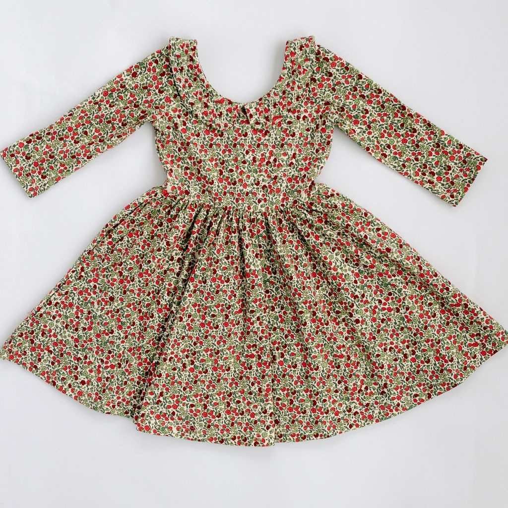 3/4 Sleeve Twirl Dress in Crimson Flora Collared