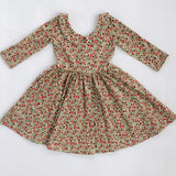 3/4 Sleeve Twirl Dress in Crimson Flora Collared
