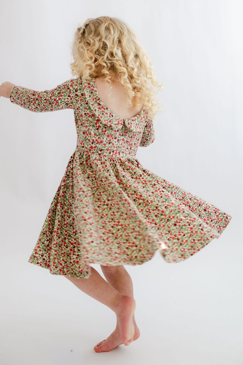 3/4 Sleeve Twirl Dress in Crimson Flora Collared