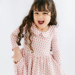 3/4 Sleeve Twirl Dress in Vintage Rose Collared