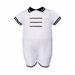 Sarah Louise One Piece Knit Romper in White and Navy Blue - 008245