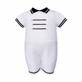 Sarah Louise One Piece Knit Romper in White and Navy Blue - 008245
