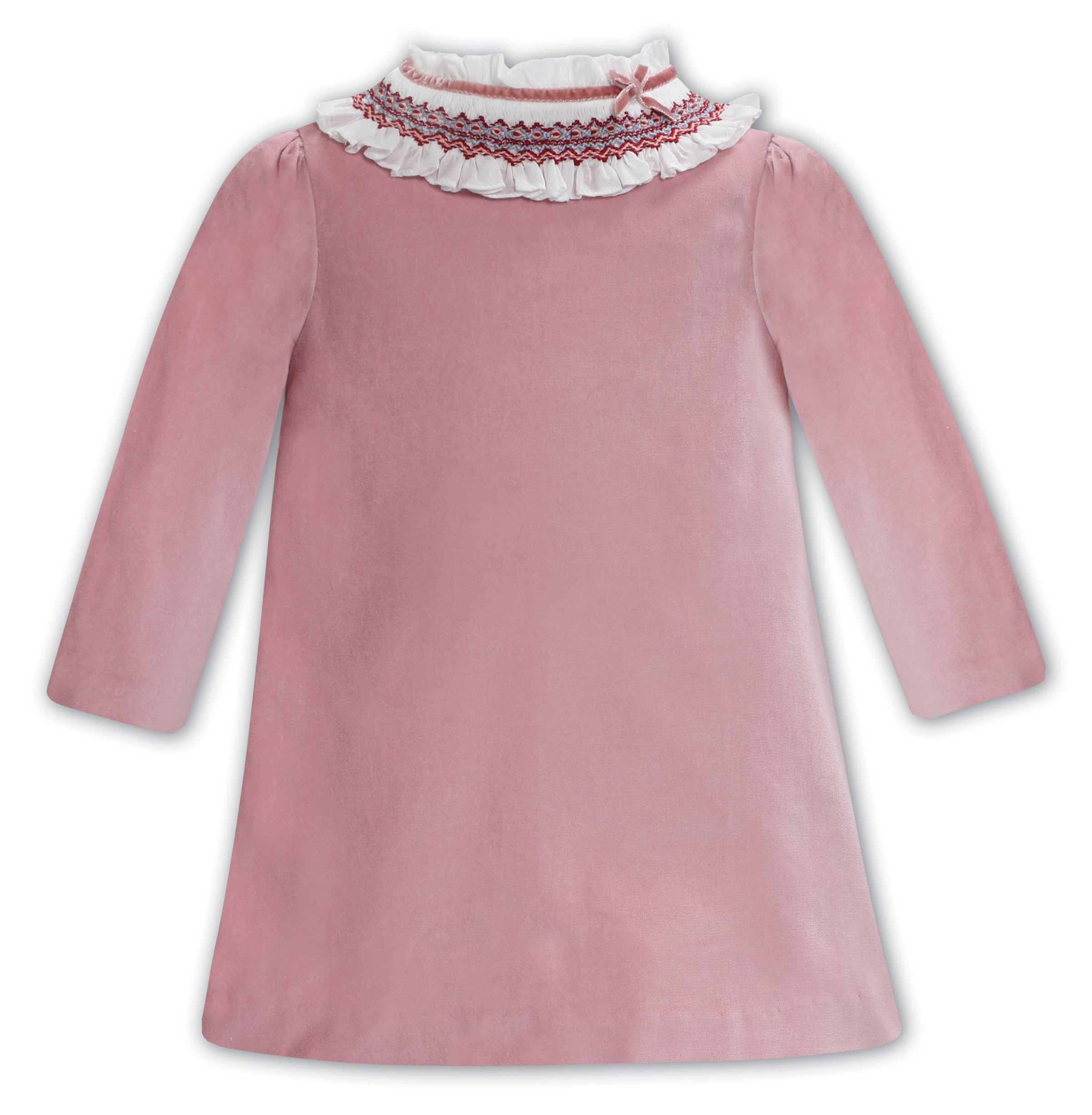 Velvet Dress with Smocked Collar - Rose