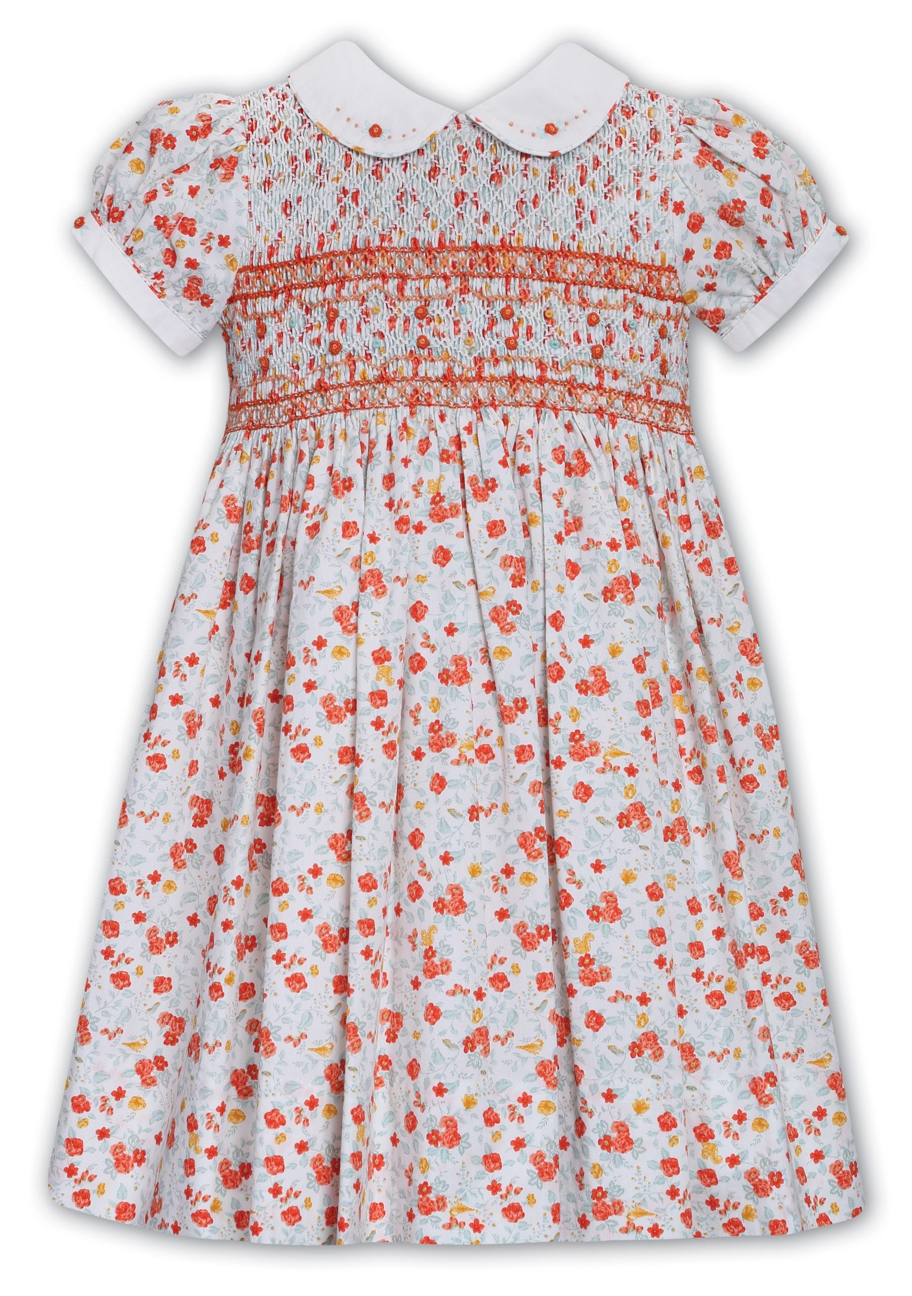 Sarah Louise White Orange Mint Smocked Dress