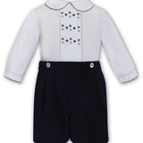 Two Piece Set - Navy with French Blue and Beige Embroidered Detail