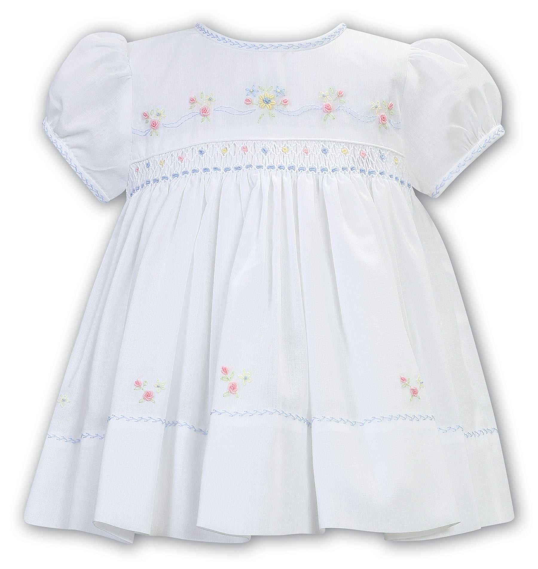 Sarah Louise White and Blue Hand Smocked Dress