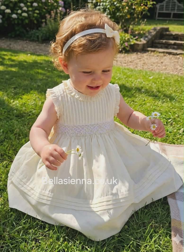 Sarah Louise Lemon and White Hand Smocked Dress