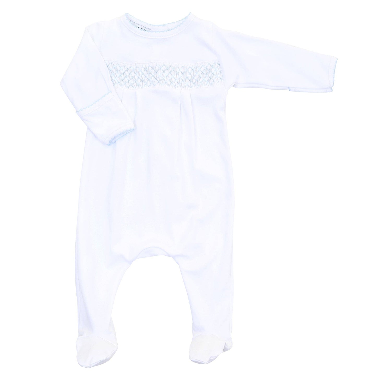 Solid Essentials White Blue Smocked Footie: Newborn