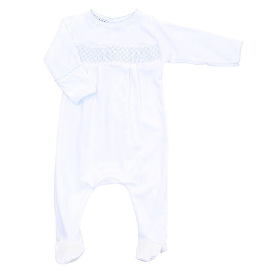 Solid Essentials White Blue Smocked Footie: Newborn