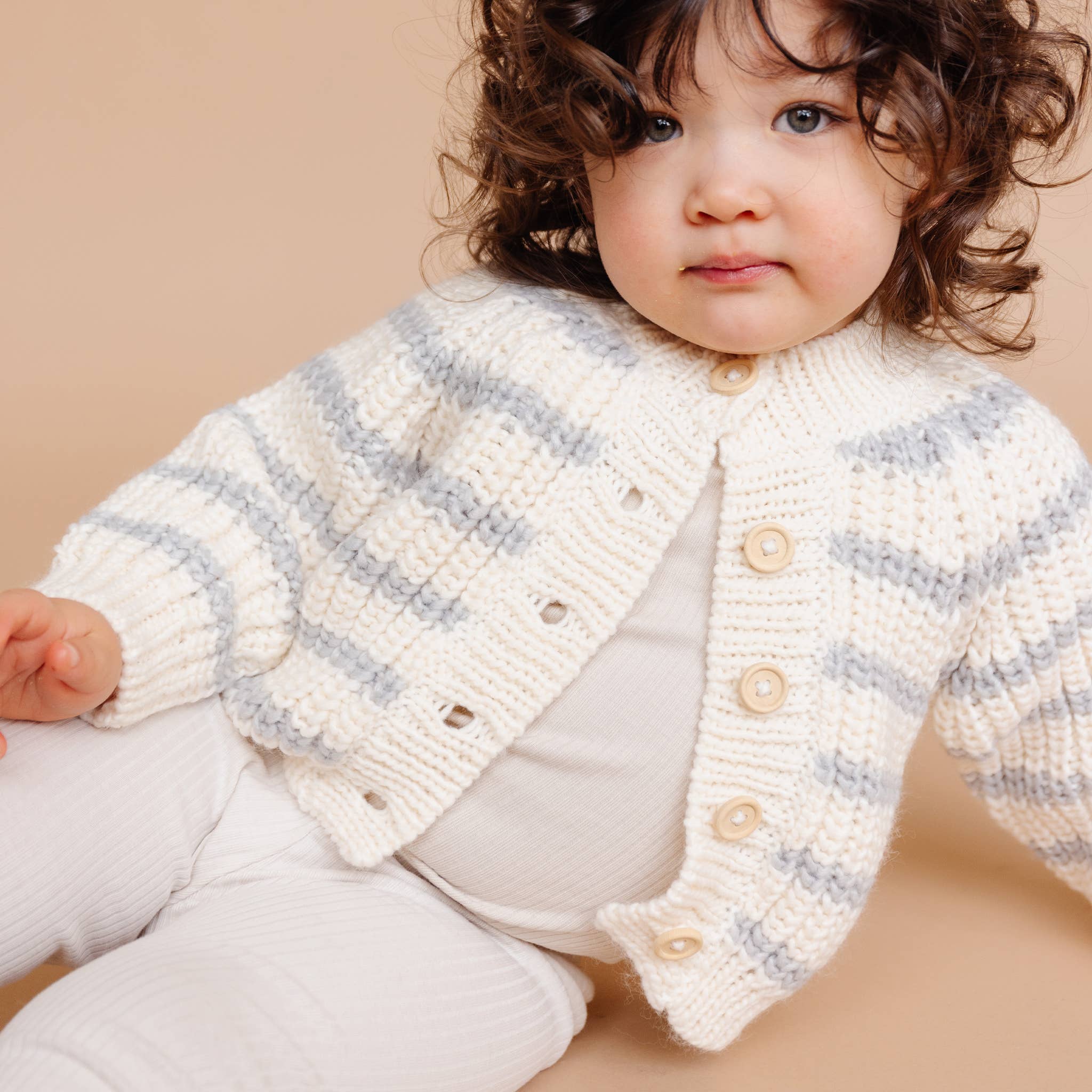 Rib Knit Stripe Cardigan, Bowie Grey Baby Kid Sweater Fall: NB 0-6m