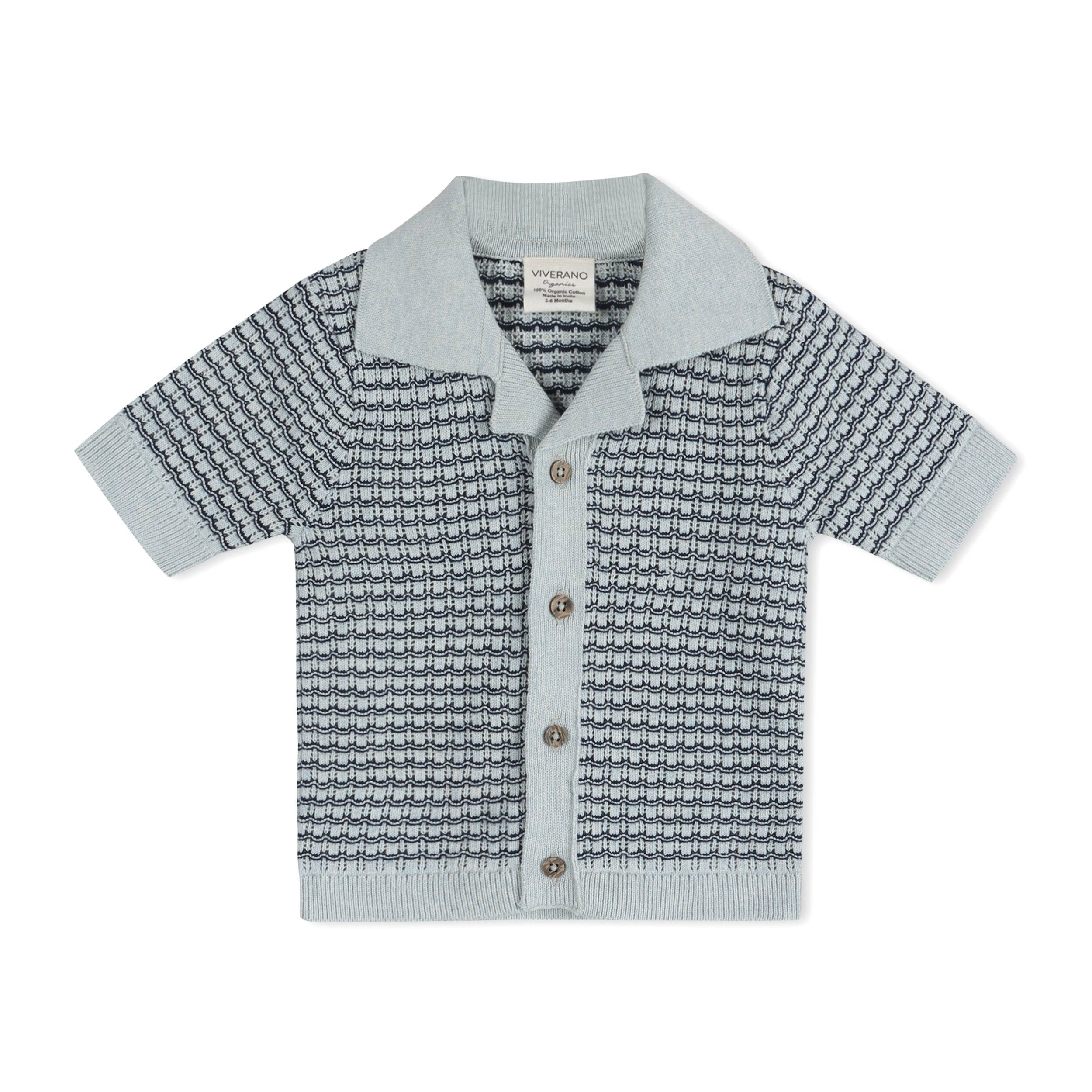 Miles Wave Textured Baby Shirt & Shorts Set (Organic Cotton): Blue Heather