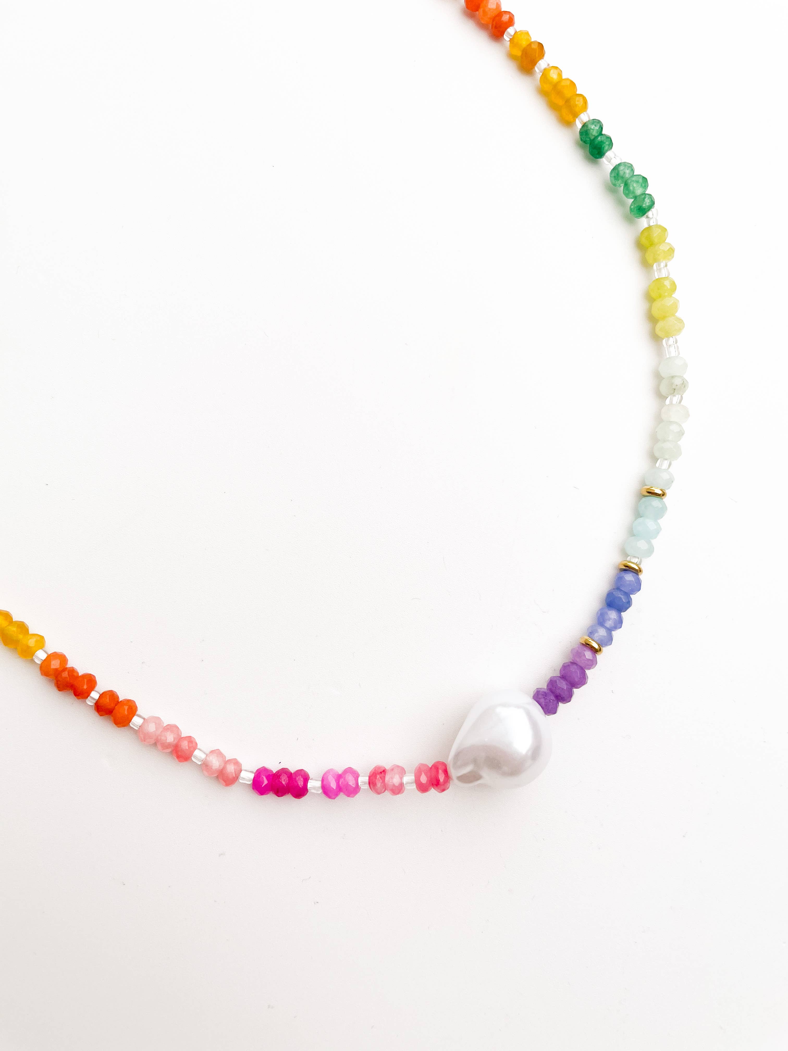 Color Pop - Rainbow Pearl Gemstone Bead Necklace