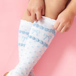 Blue Bow Scalloped Knee Socks