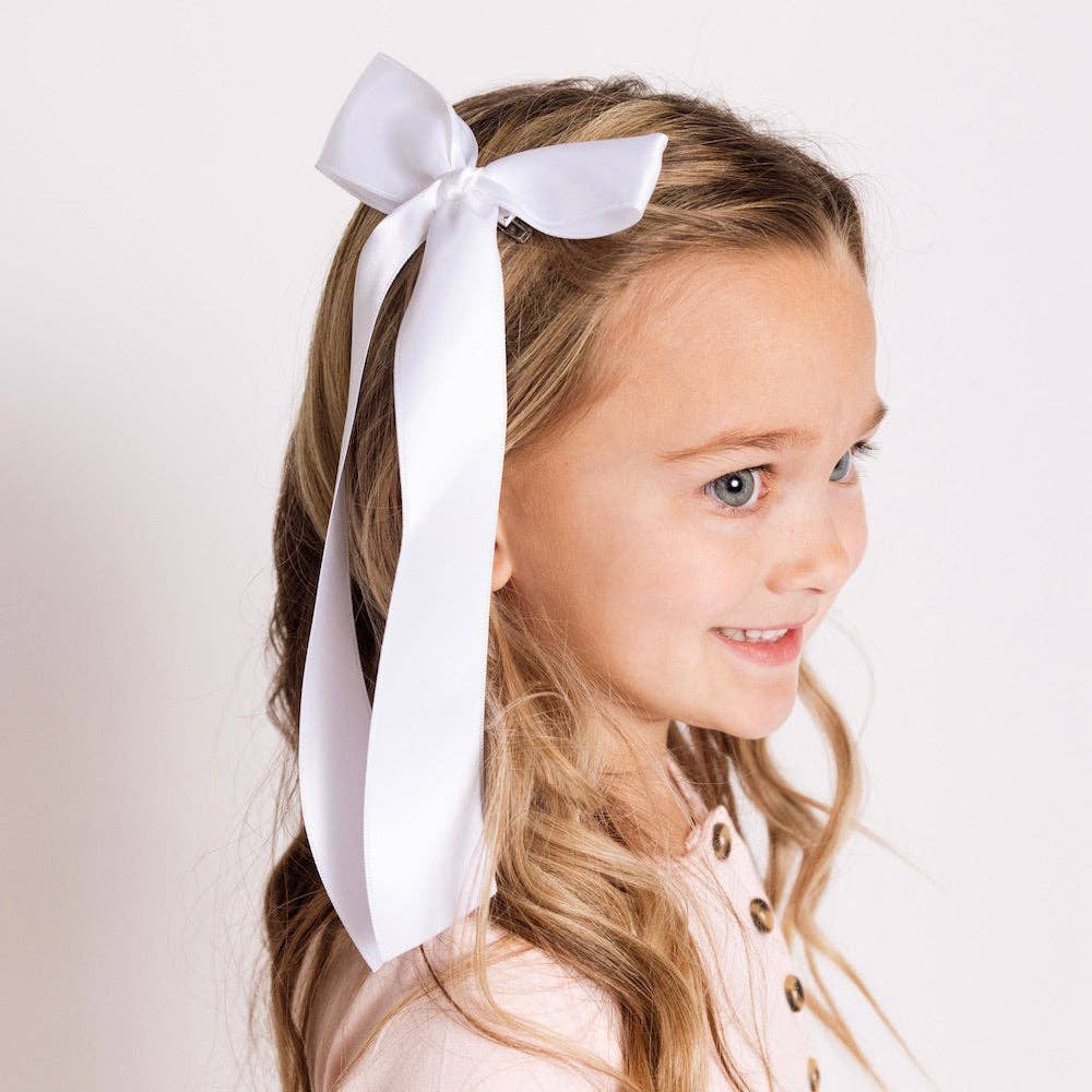 Satin Bow Alligator Clip - White