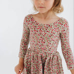 3/4 Sleeve Twirl Dress in Crimson Flora: Crimson Flora