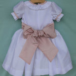 Susanne Lively Dress with ruffle collar and sleeves. White/pink