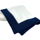 Jersey Knit Blanket with Contrast Rib Border: Cream/Navy