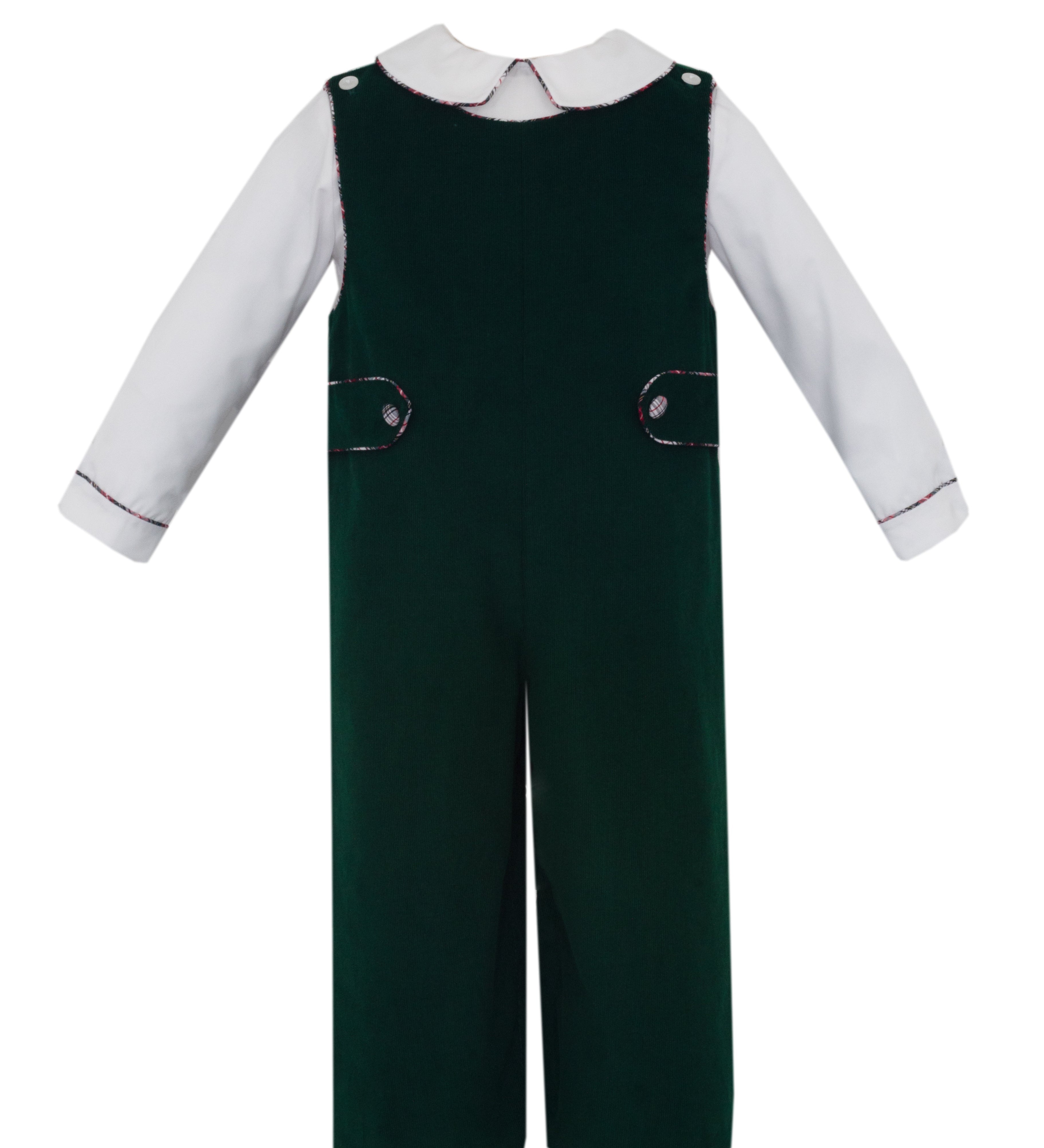 Claire & Charlie green corduroy boys long jon jon with white shirt set