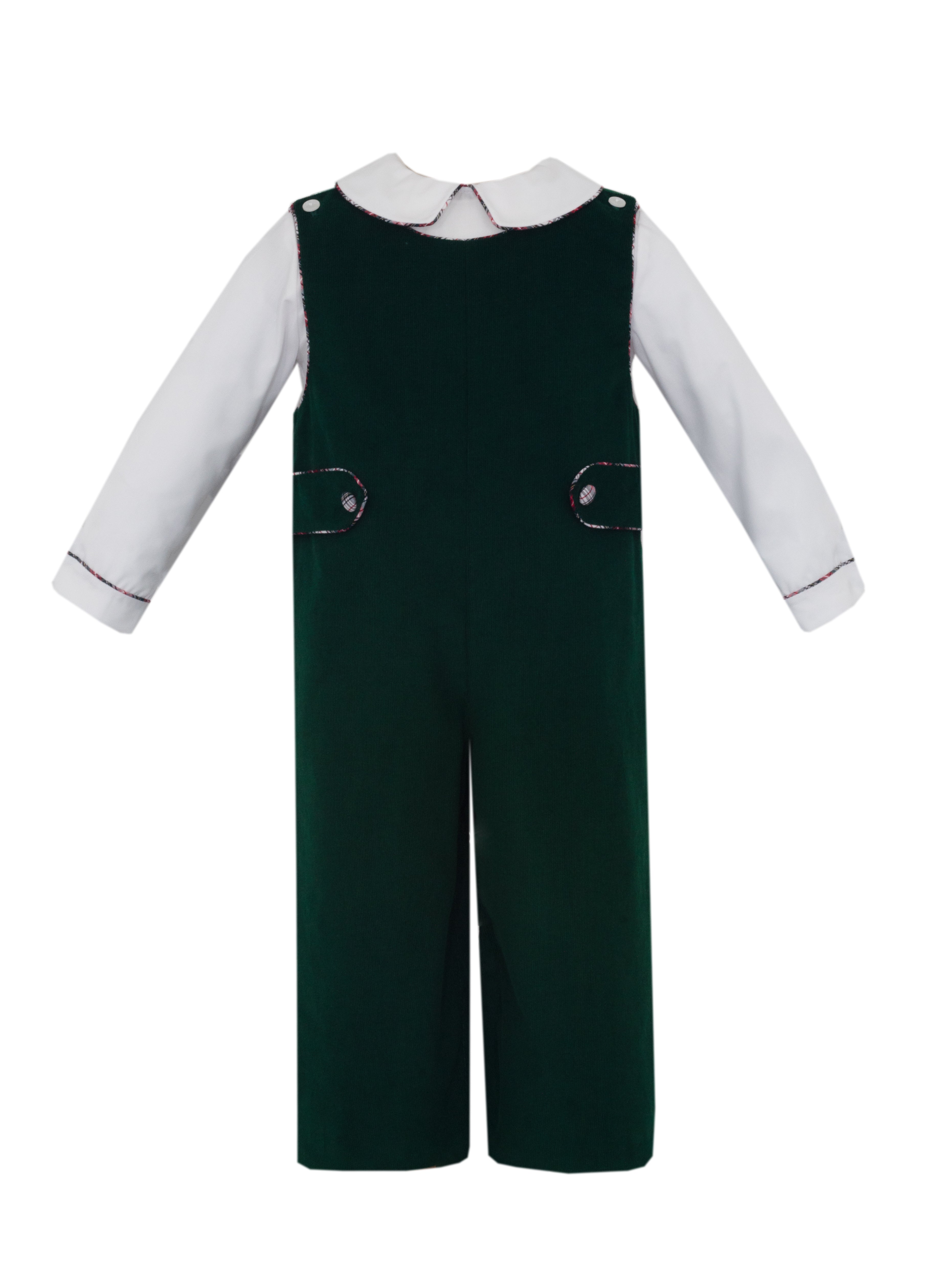 Claire & Charlie green corduroy boys long jon jon with white shirt set