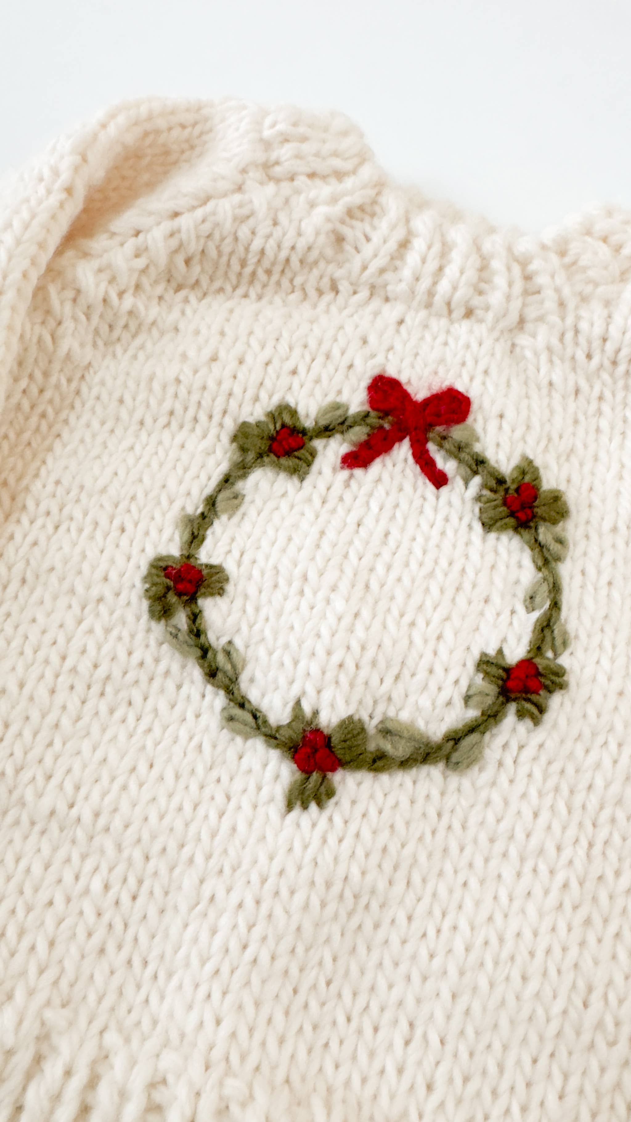 Wreath Sweater bow and berry detail