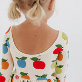 3/4 Sleeve Twirl Dress in Colorful Apples