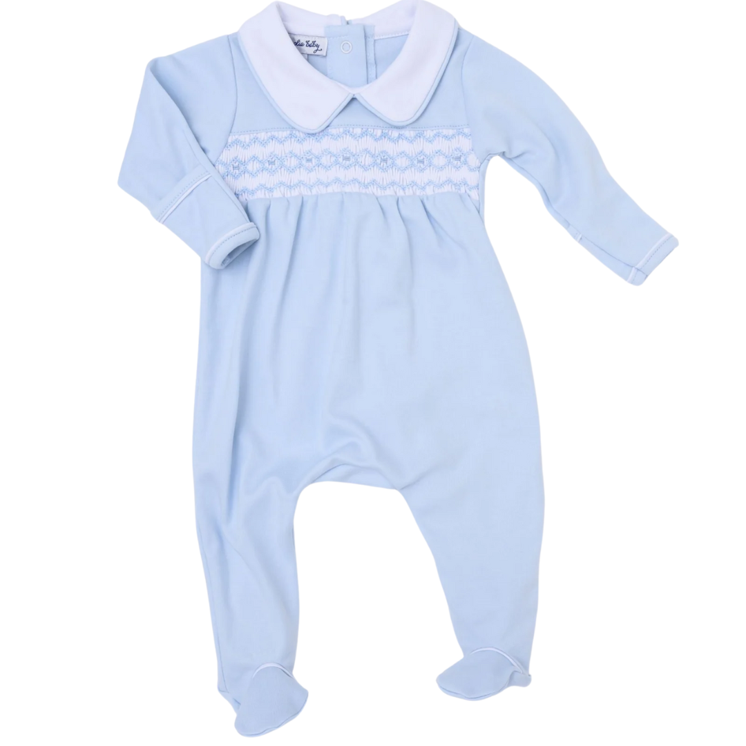 Hazel and Hudson Smocked Collared Footie - Blue