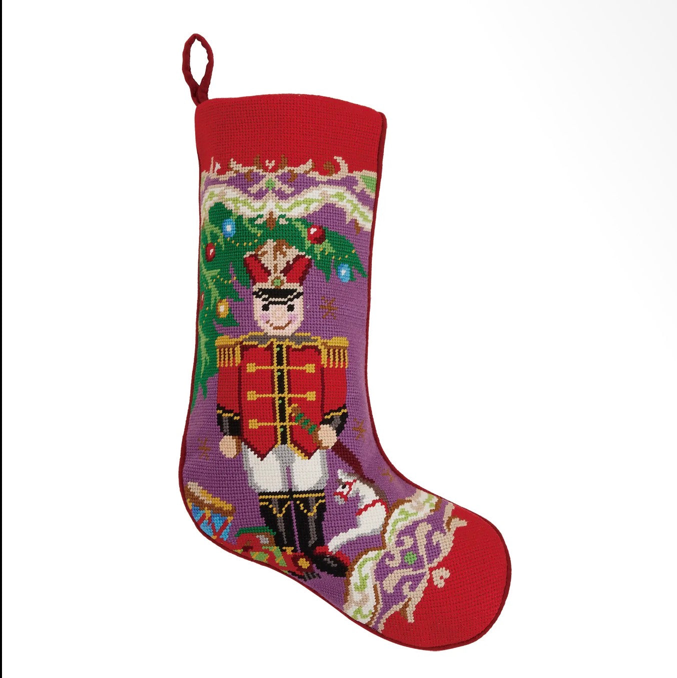 Christmas soldier embroidered stocking, light colorway, by Peking Handicraft
