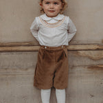 Boys 2 Piece Velvet Short and Smocked Shirt Set Gold