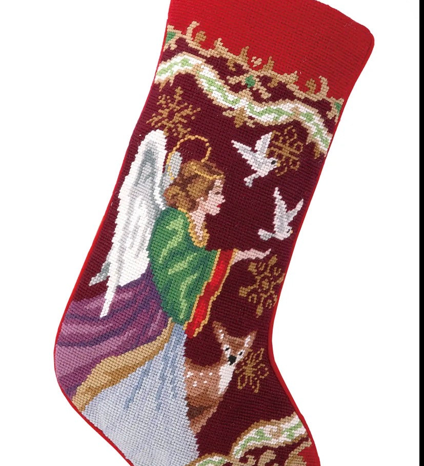 Angel needlepoint Christmas stocking by Peking Handicraft