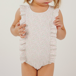 Girls Antique Floral Ruffle One Piece