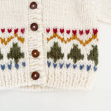 Tree Fair Isle Cardigan in red, mustard, olive and dusty blue