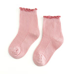 Ribbed Lettuce Trim Midi Socks - Quartz Pink