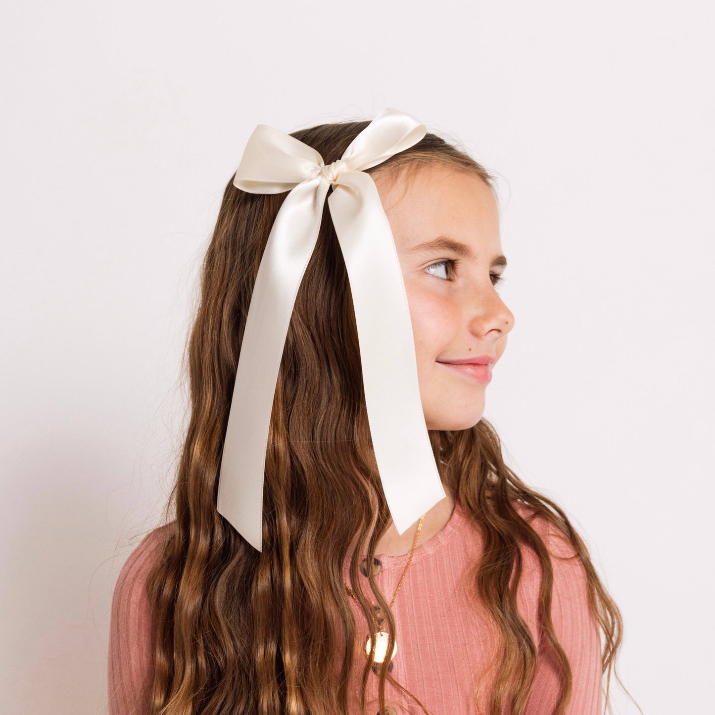 Satin Bow Alligator Clip - Cream