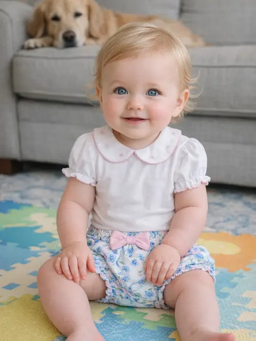Blue Spring Flowers- Baby Girl's Diaper Set