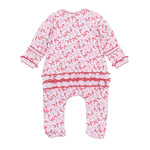 Candy Cane Lane Red Printed Ruffle Zipper Footie