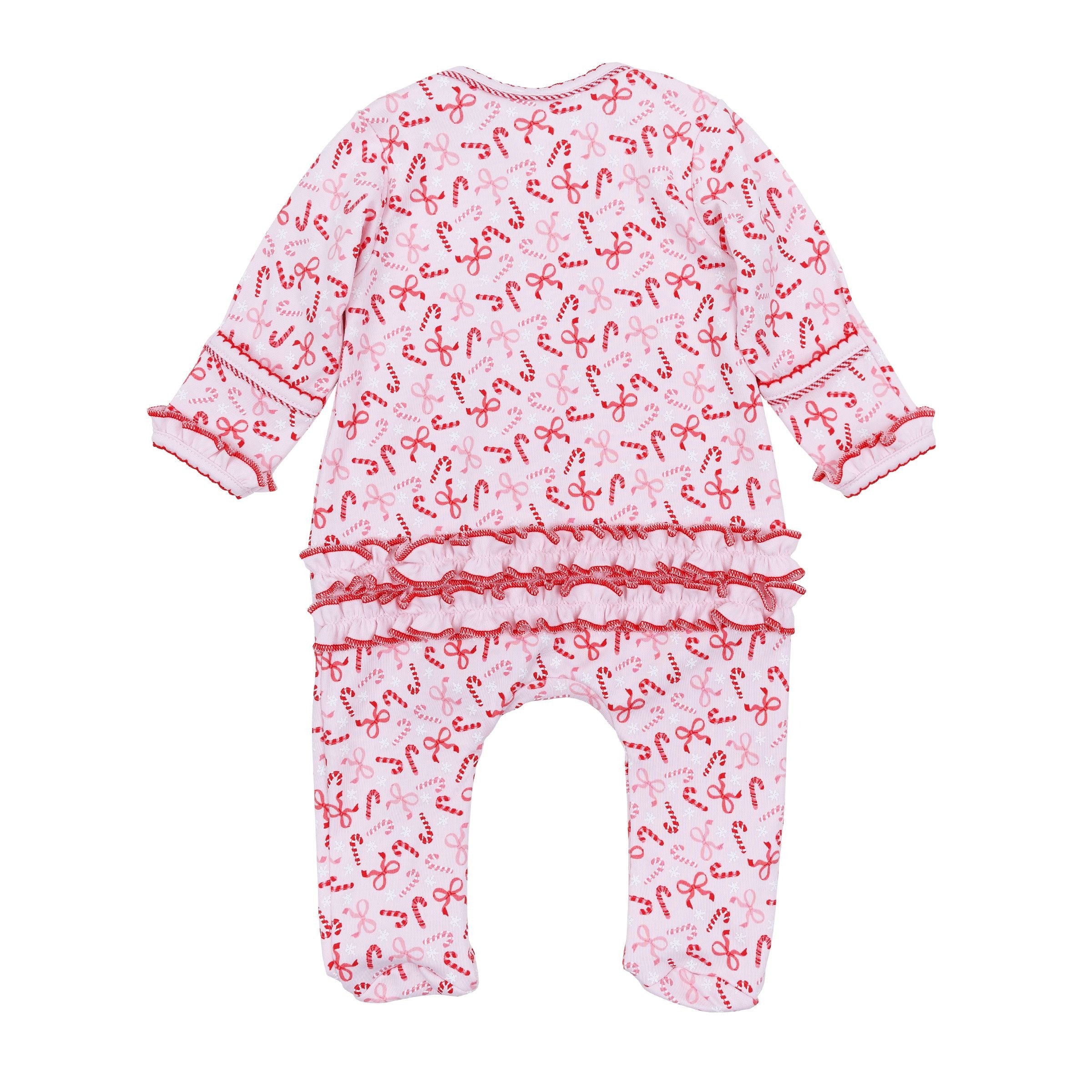 Candy Cane Lane Red Printed Ruffle Zipper Footie