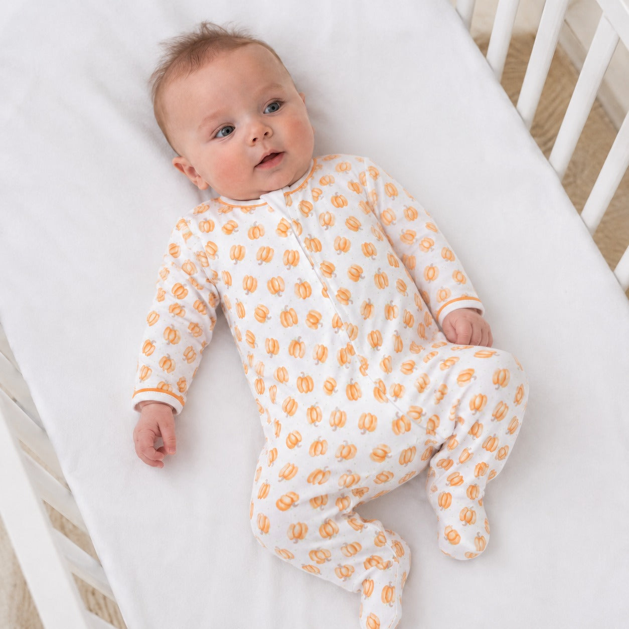 Baby Pumpkin Orange Print Zip Footie