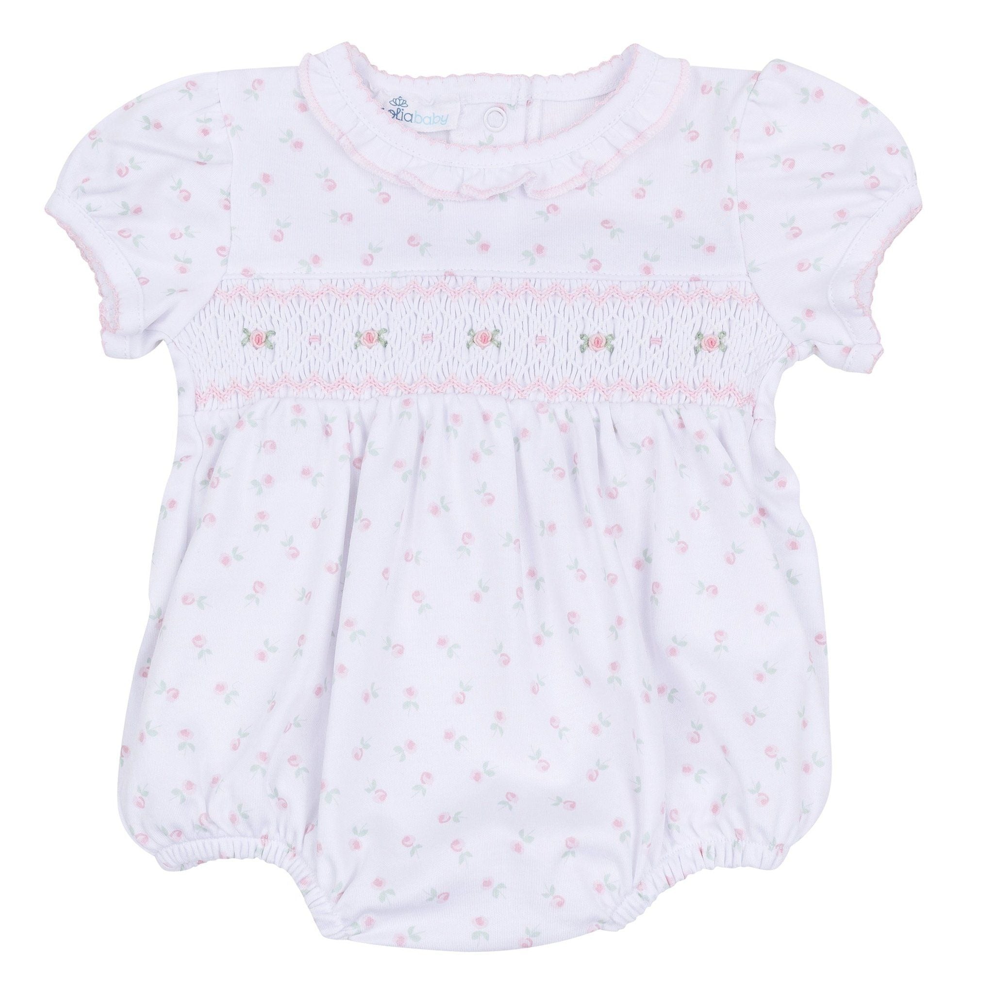 Juliette's Classics Pink Smocked Printed Bubble - Short Sleeve