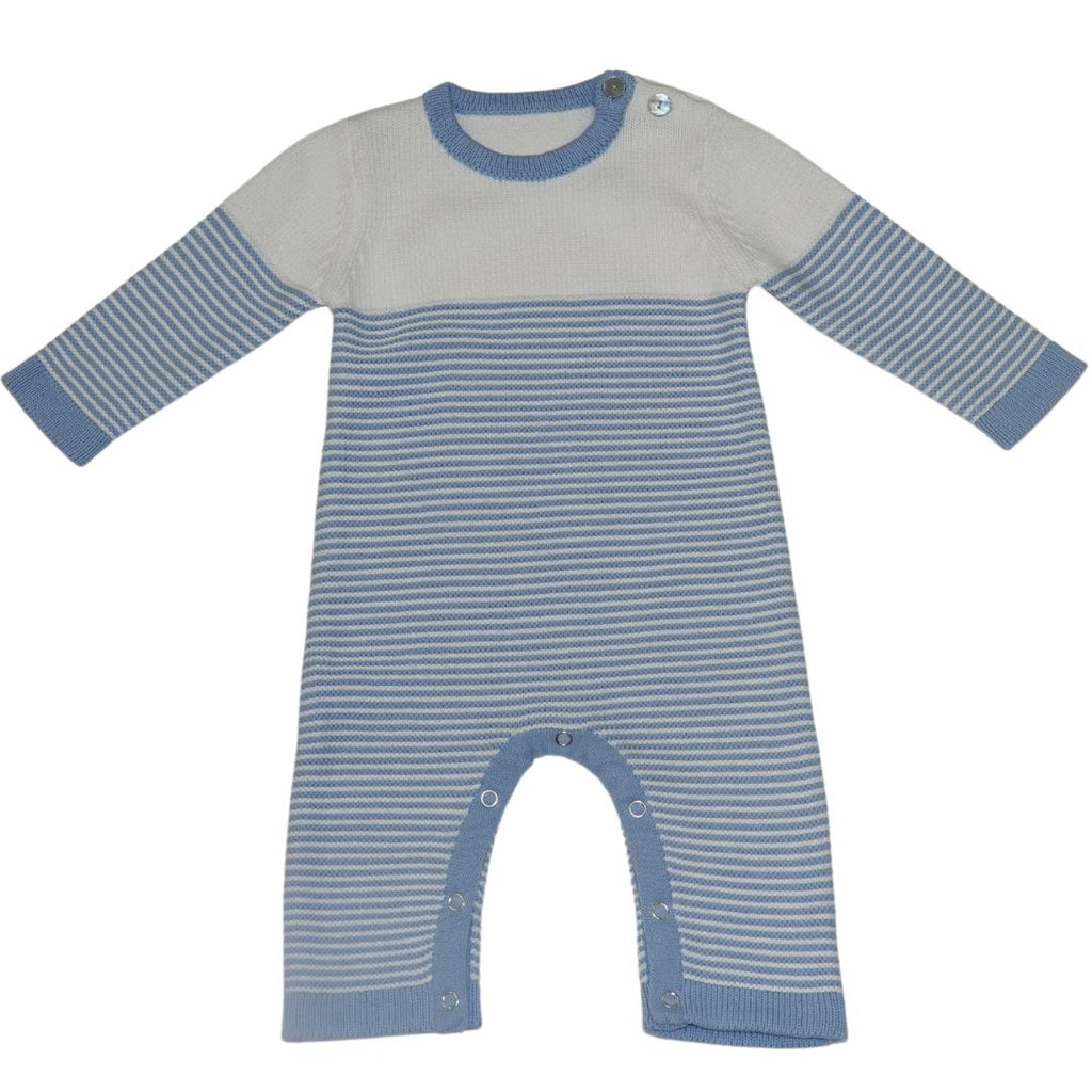Seed Stitch Striped Cotton Onesie: Light Blue/Cream