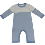 Seed Stitch Striped Cotton Onesie: Light Blue/Cream