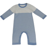 Seed Stitch Striped Cotton Onesie: Light Blue/Cream