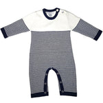 Seed Stitch Striped Cotton Onesie: Cream/Navy
