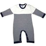 Seed Stitch Striped Cotton Onesie: Cream/Navy