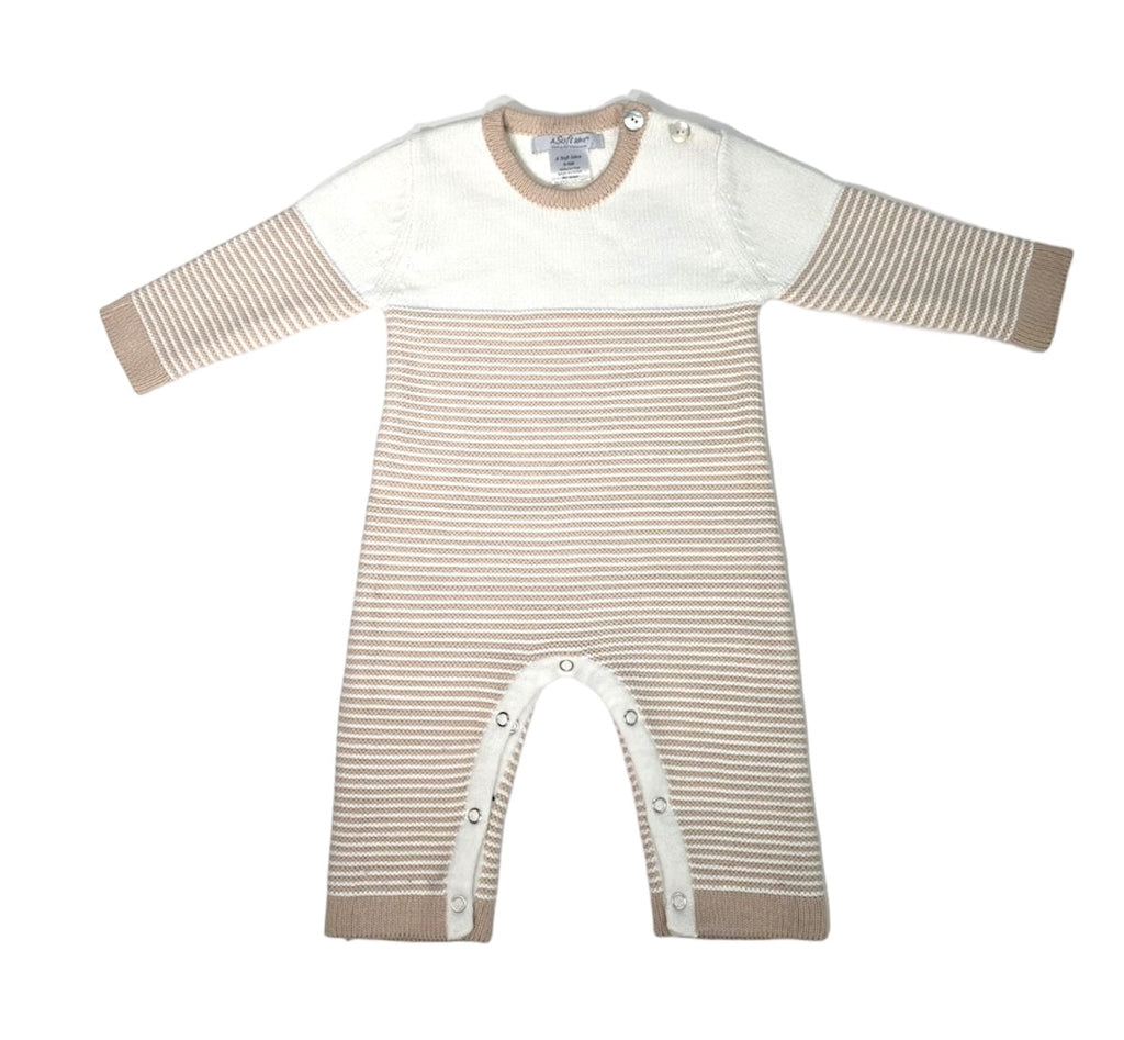 Seed Stitch Striped Cotton Onesie: Cream/Oatmeal