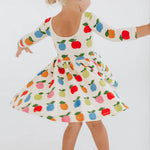 3/4 Sleeve Twirl Dress in Colorful Apples