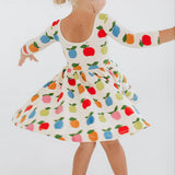 3/4 Sleeve Twirl Dress in Colorful Apples